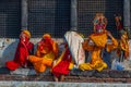Sadhu men in orange clothes in Pashupatinath temple in Kathmandu