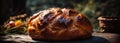 Paska Easter Bread On Stone Rustic Pub Ukrainian Dishes Wide Panoramic. Generative AI Royalty Free Stock Photo