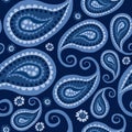 Pasley Indian Kalamkari Seamless Pattern on Blue Arabic Pasleys Repeating Pattern Backround