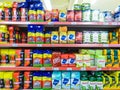 Supermarket shelves with a variety of yerba mate packs of different brands - Argentina