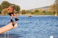 Rider wakeboarding in the cable wake park Merkur