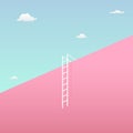Pass the challenge to reach the goal visual concept with minimalist art design. high giant wall towards the sky and short ladder