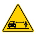 Pass cyclists safely, keep the distance. Warning yellow triangle sign, with car and bicycle. Royalty Free Stock Photo