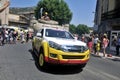 Passage of an advertising car of Bearn in the caravan of the Tour de France