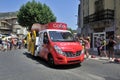 Passage of an advertising car of Cofidis in the caravan of the Tour de France