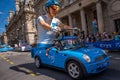 Passage of an advertising car of Krys audition group in the caravan of the Tour de France