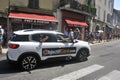 Passage of an advertising car of ObjectifGard in the caravan of the Tour de France