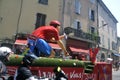 Passage of an advertising car of Vittel in the caravan of the Tour de France