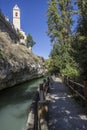 Passage along the river Jucar, left the church of San Andres, st