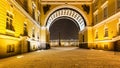 passage in Arch of General Staff Building in snowfall Royalty Free Stock Photo