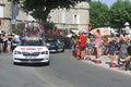 Passage of the assistance cars to the cyclists of the Tour de France Royalty Free Stock Photo