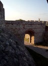 Passage in big walls of Kalemegdan fortress, Belgrade Royalty Free Stock Photo