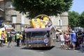 Passage of an E.Leclerc hypermarket advertising car in the Tour de France caravan