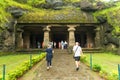 Cave Temple entrance on Elephanta Island, Mumbai, India Royalty Free Stock Photo