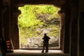 Cave Temple interior on Elephanta Island, Mumbai, India Royalty Free Stock Photo