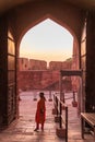 Entrance gate to The Agra Fort, Agra at sunset Royalty Free Stock Photo