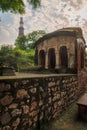 Qutub Minar and smaller building in the Qutub Minar Complex, Delhi, India