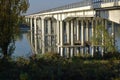 Passage over the Po river: the motorway bridge in Mantua in the Po Valley, Lombardy, Italy