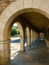 Passage with rounded columns in Legazpi, Basque country, Spain. Parish church of the Ascension of Our Lady Royalty Free Stock Photo