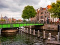 Passage of ships through drawbridge in the city of Haarlem. Netherlands