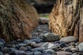Passage between two layered rocks on the coast with focus on the rocks in the foreground, Irish Cliffs Royalty Free Stock Photo