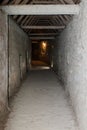 Passage under the roof, between the protective walls in the Fortified Church Prejmer in Prejmer city in Romania