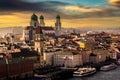 Passau on the Danube river, Germany. View of the town at sunset with beautiful sky