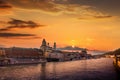 Passau on the Danube river, Germany. View of the town at sunset with beautiful sky