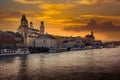 Passau on the Danube river, Germany. View of the town at sunset with beautiful sky