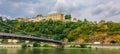 Panoramic view castle Veste Oberhaus on river Danube. Antique fortress in Passau, Lower Bavaria, Germany