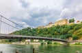 Panoramic view castle Veste Oberhaus on river Danube. Antique fortress in Passau, Lower Bavaria, Germany