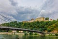 Panoramic view castle Veste Oberhaus on river Danube. Antique fortress in Passau, Lower Bavaria, Germany