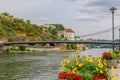 Panoramic view castle Veste Oberhaus on river Danube. Antique fortress in Passau, Lower Bavaria, Germany