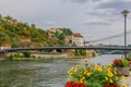 Panoramic view castle Veste Oberhaus on river Danube. Antique fortress in Passau, Lower Bavaria, Germany