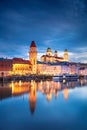 Passau Skyline, Germany at sunset.