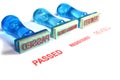 Passed letter on blue rubber stamp