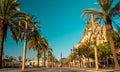 Passeig de Colom street and The Columbus monument or The Colon in Barcelona, Spain. Royalty Free Stock Photo