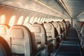 Passenger aeroplane flight transportation cabin plane travel jet aircraft air seat Royalty Free Stock Photo