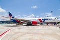 Passenger aircraft boeing 767 of russian airlines Azurair at the airport of thailand, phuket