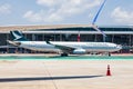 Passenger aircraft cathay pacific of chinese airlines at the airport of thailand, phuket