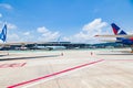 Passenger aircraft cathay pacific of chinese airlines at the airport of thailand, phuket