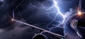 Passenger Aircraft Commanding the Lightning. Royalty Free Stock Photo