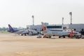 Passenger aircraft docked at the main terminal of Don Mueang Int