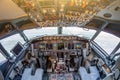 Passenger aircraft interior, engine power control and other aircraft control unit in the cockpit of modern civil passenger airplan