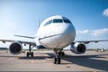 passenger aircraft, with its doors opened, boarding passengers for flight Royalty Free Stock Photo