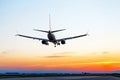 Passenger aircraft landing approach to the airport. Airplane flight in the sky Royalty Free Stock Photo
