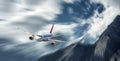 Passenger aircraft in motion. Modern airplane mith motion blur e Royalty Free Stock Photo