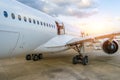 Passenger aircraft portholes, doors, wing. View from the tail.