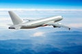 Passenger aircraft view from behind. The plane flies away.