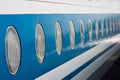 Passenger aircraft windows. View from outside Royalty Free Stock Photo